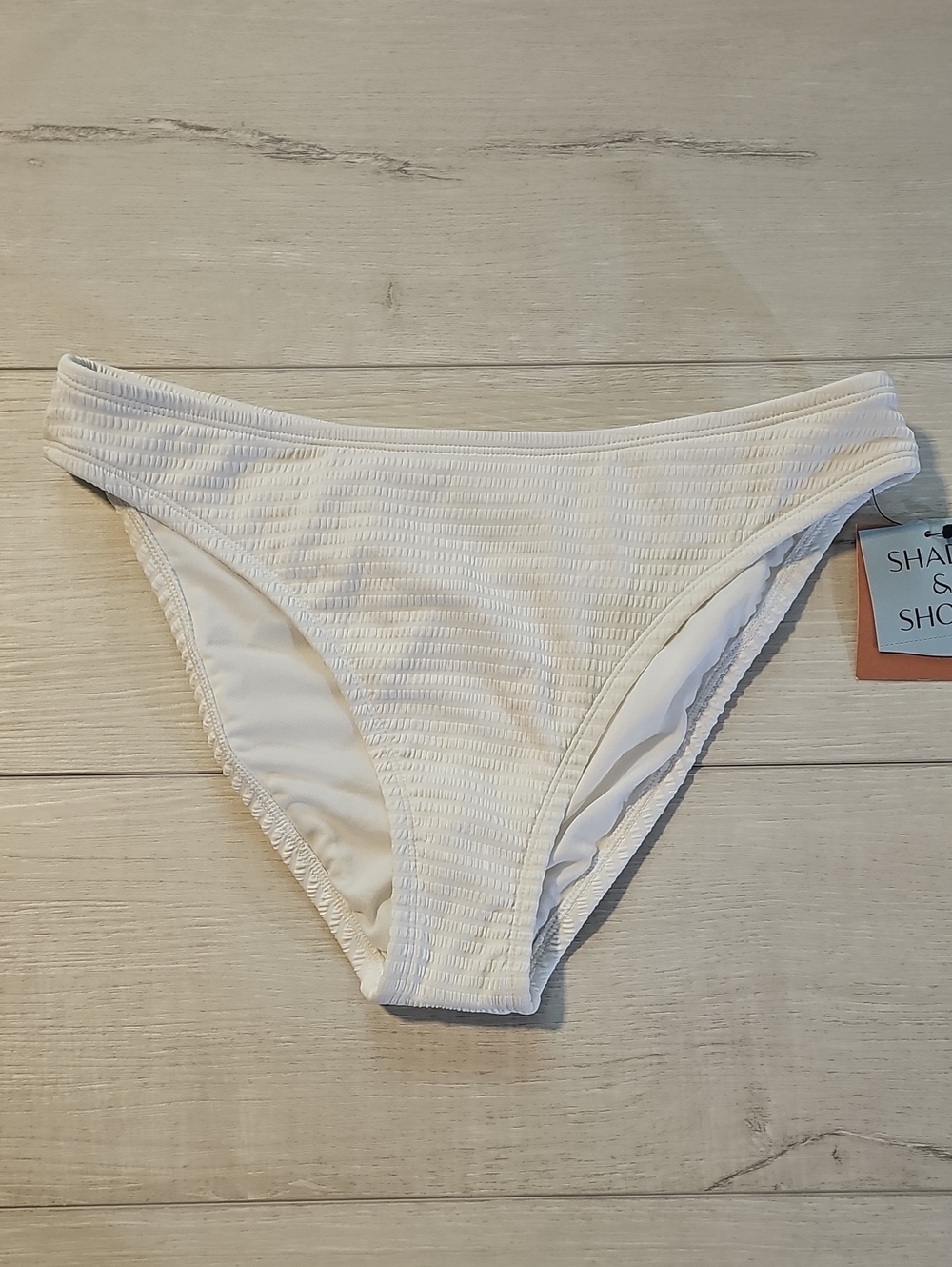 Shade & Shore Women's M White Textured Seersucker Medium Coverage Bikini Bottom